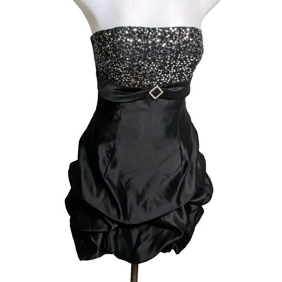 Jessica McClintock for Gunne Sax  Dress Strapless Sequins Bouffant Black 3 NEW - Picture 6 of 11